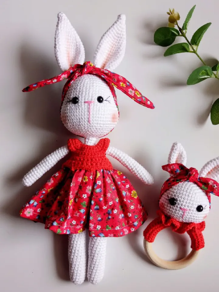 Crochet Bunny Rabbit Personalized Doll, Amigurumi Knitted Rabbit Toy, Newborn Custom Gift Basket, Birthday Gift For Him