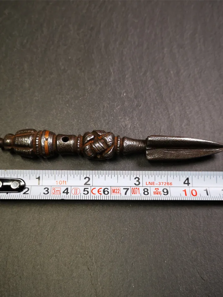 Gandhanra Handmade Tibetan Buddhist Ritual Implement - Kila -Dorje Phurba,Made of Cold Iron inlaid with Copper,5.1"