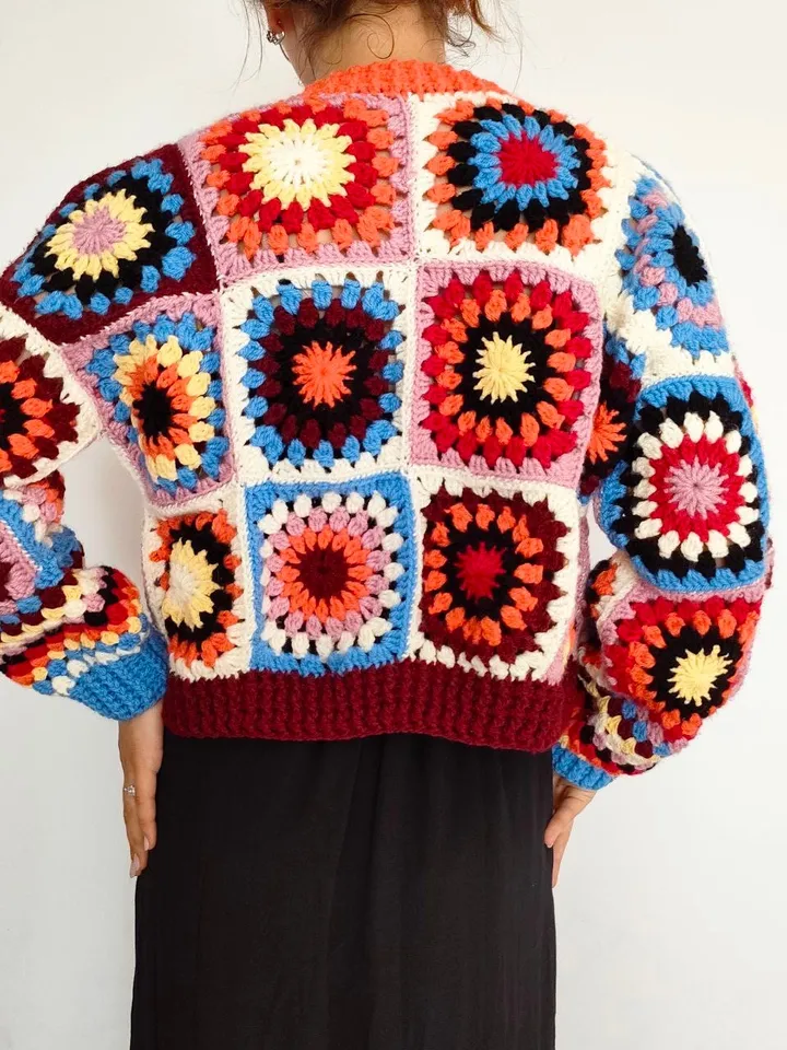 Granny Cardigan crochet pattern, granny squares cardigan, colorful cardigan crochet pattern instant download
