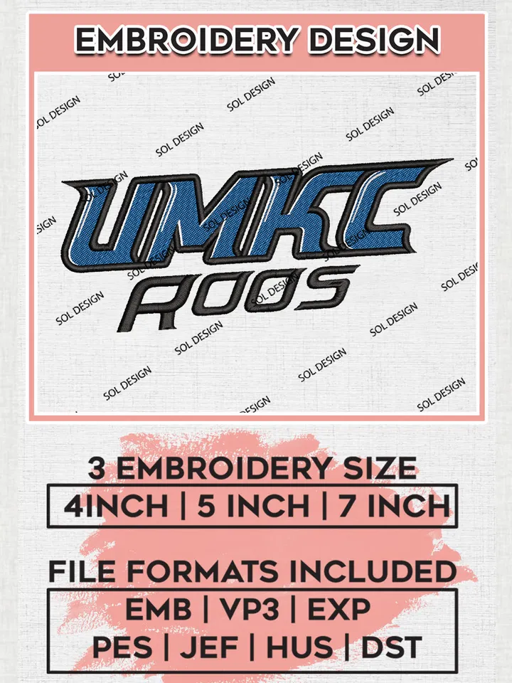UNKC Roos Football Team Writing Logo Embroidery Design Files, NCAA Kansas City Roos Machine Embroidery, NCAA Teams, Game Day, 3 sizes, NCAA Machine embroidery designs, Digital Download