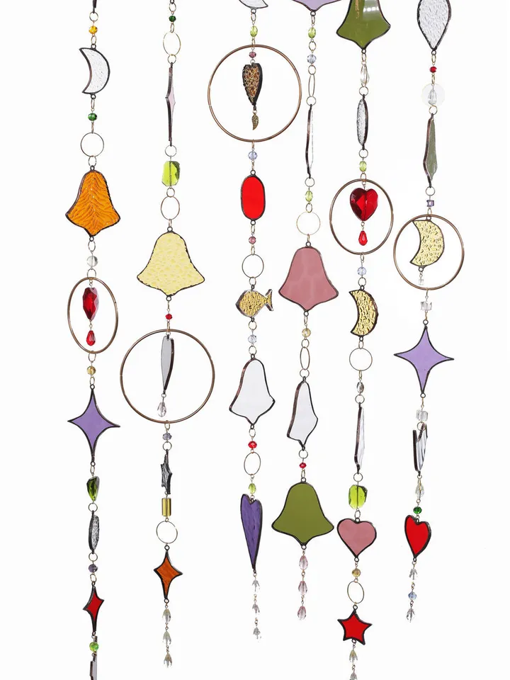 Garlands. Children's. Bells. Stars, Childhood Garland, Glass Bell Garland, Star Garland, Stained Glass Garland, Whimsical Glass Decorations, Holiday Garland with Bells and Stars