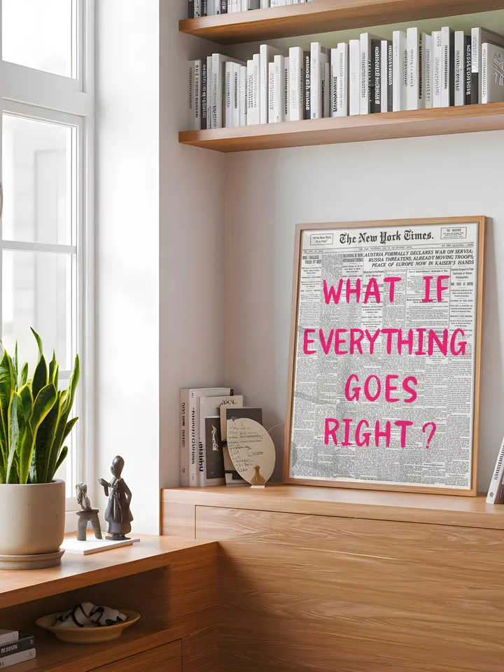 What If everything goes right Retro Newspaper Print, Trendy Wall Art, Typography Poster, Pink Aesthetic, Printable Wall Art, Digital Print