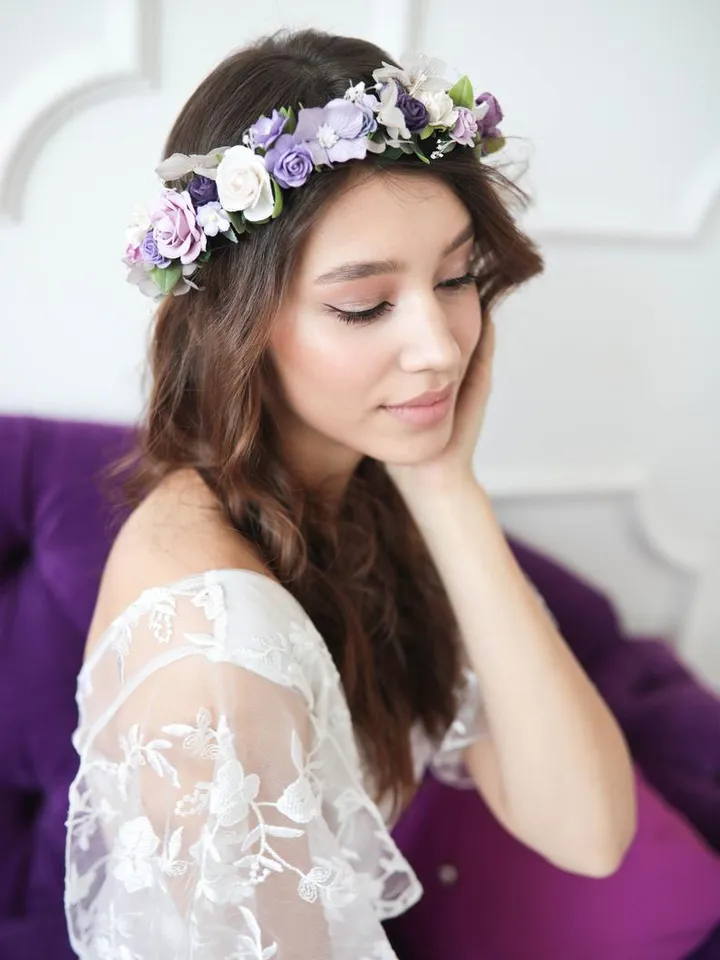 Flower crown, Lavender crown, Wedding flower crown, Purple wedding crown, Floral wedding crown, Rustic crown
