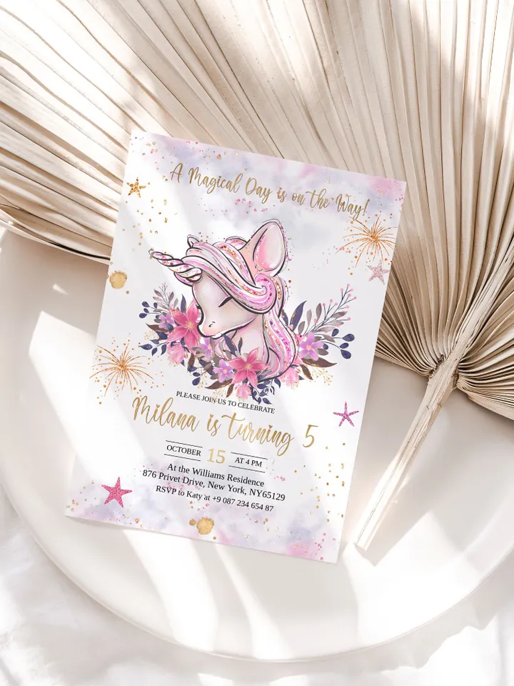 Unicorn Birthday Invitation Editable Unicorn Party Invitation A Magical Day is on the Way; uc1