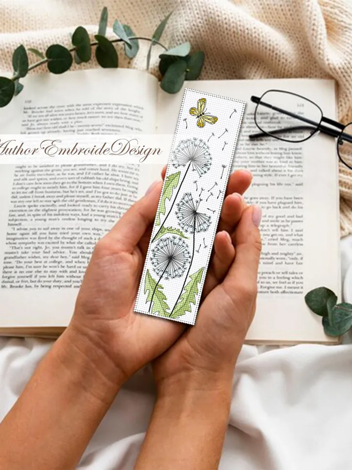 Dandelion bookmark cross stitch pattern download PDF Dandelion flowers cross stitch chart, Bookmark pattern digital, Floral backstitch #B413