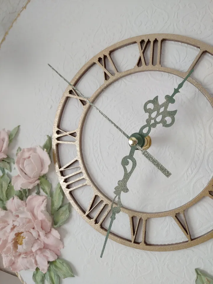 White wall clock with pink 3D peonies Shabby chic wall decor Large wall clock with flowers Wedding gift Mother day gift