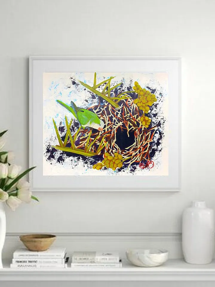 Parrot Painting Bird Nest Original Art Bird Wall Art Animal Acrylic Painting