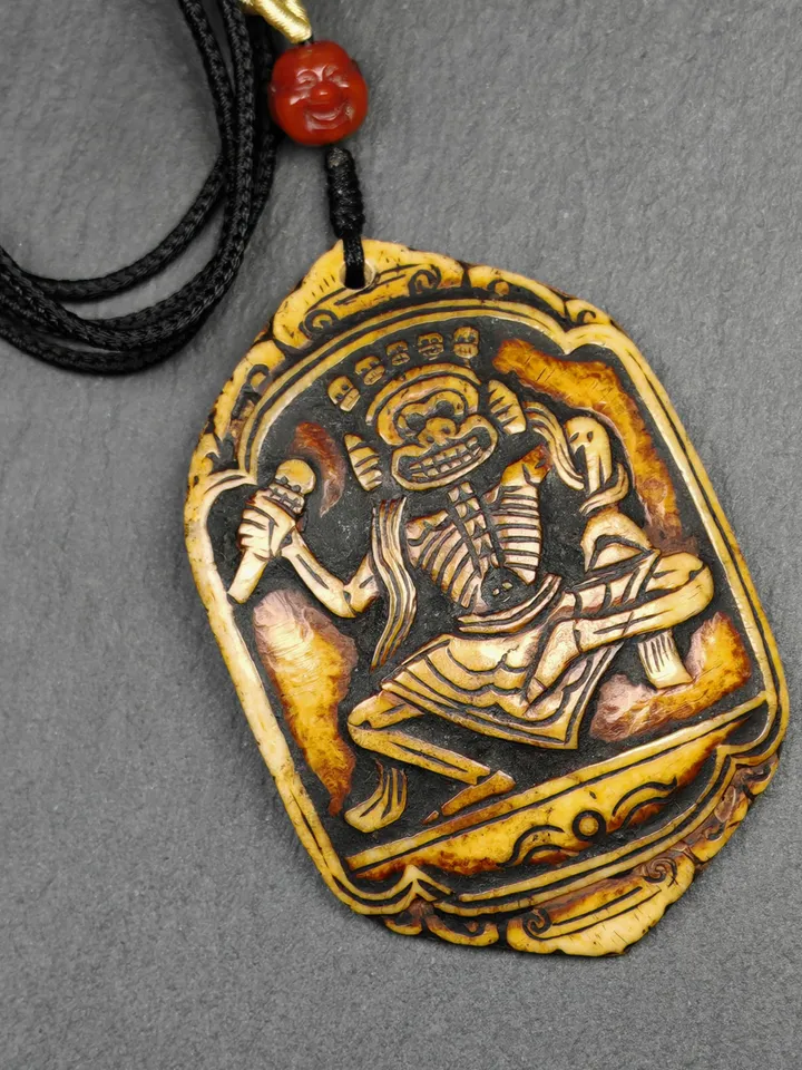 Authentic Citipati Master Kapala Pendant,Gandhanra Old Tibetan Amulet,Protective Charm,Spiritual Necklace,72mm × 58mm