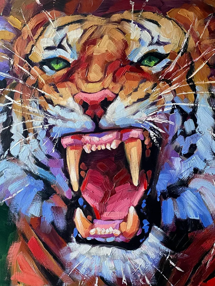 Tiger Painting Original Wild Animal Artwork Oil On Canvas 16x16 Inch Wildlife Wall Art