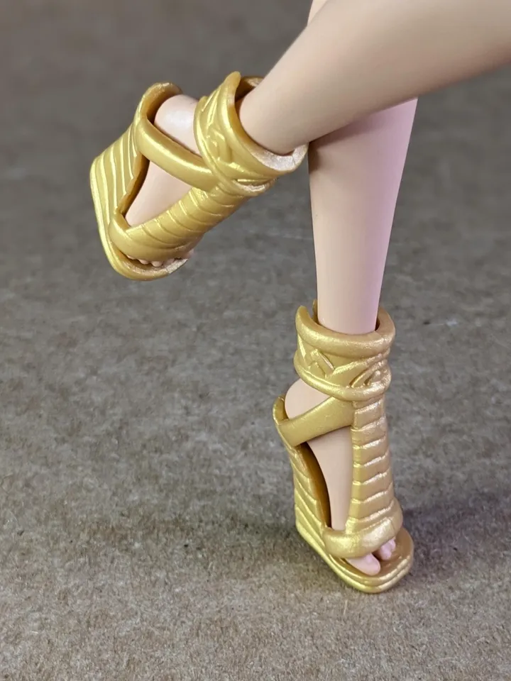 Gold Pharaoh sandals with wedge heels for 10.5 inch female dolls (MH, EAH)
