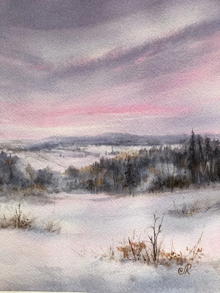 Winter Landscape Original Painting Winter Watercolor Painting
