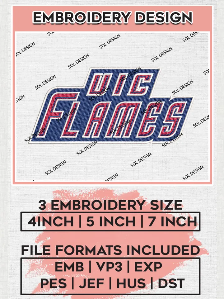 UIC Flames NCAA College Football Team Writing Logo embroidery designs, NCAA UIC Flames Logo Machine embroidery files, NCAA Team Logo embroidery designs, NCAA Game Day Machine embroidery designs, Digital Download