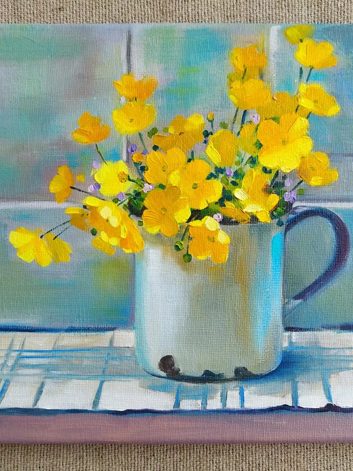 Flowers. Buttercups. Original Wall Art. Still life. 10x8 inches.