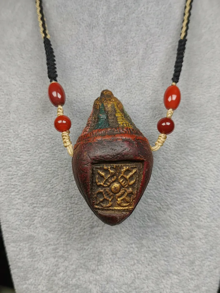 Gandhanra Old Tibetan Niang La Tsa Tsa Statue,Stupa Amulet,Pagoda Pendant,with Cross Vajra Stamp,Large Size 65mm,30+ Years Old