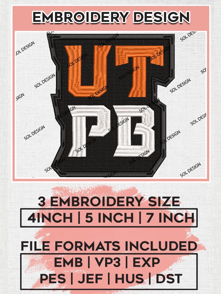 NCAA UTPB Team Logo Embroidery Design Files, NCAA UTPB Falcons Machine Embroidery, NCAA Teams, 3 sizes, NCAA Machine embroidery designs, Digital Download