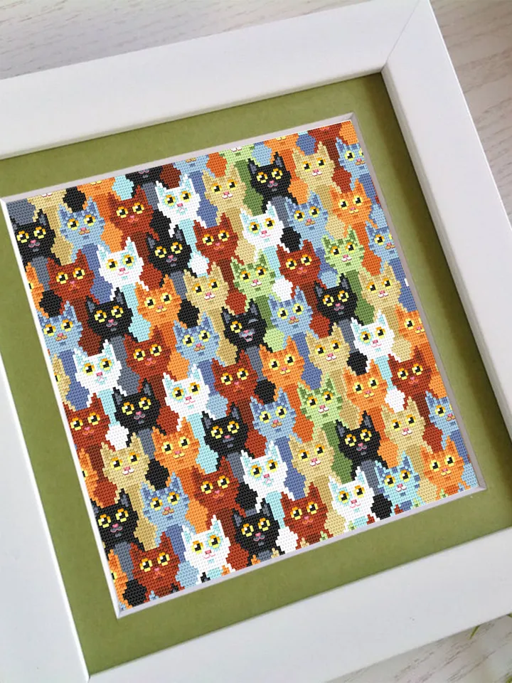 Cute cats cross stitch pattern PDF download Cat sampler cross stitch chart, Cat embroidery PDF, Funny kitten design, Cat lover gift #K16