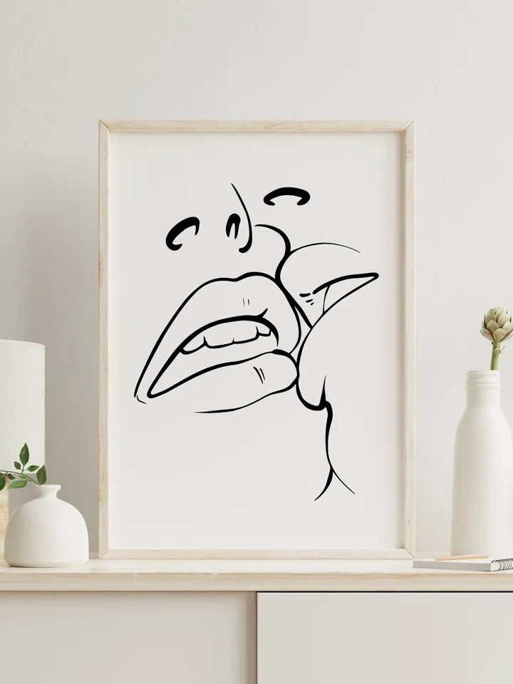Kissing Lips, Couple Line Drawing, Kissing Line Art, Minimalist Wall Art, Minimalist Wall Art, Kiss Poster, Couple Line Drawing, Love Print