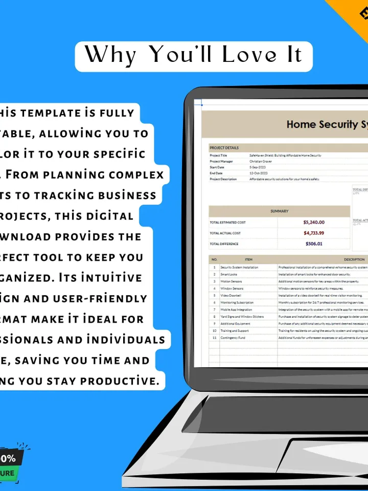 Home Security System Budget Template, Security Upgrade Cost Planner, Smart Home Expense Tracker, Alarm System Budget Spreadsheet