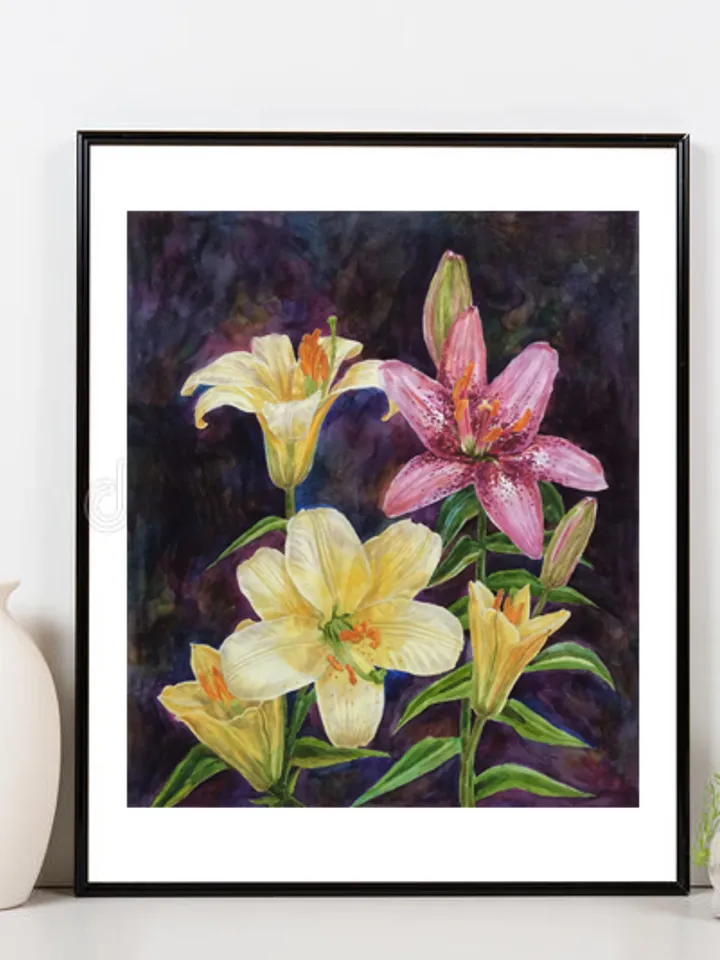 "Lilies" original wall art watercolor painting flower picture