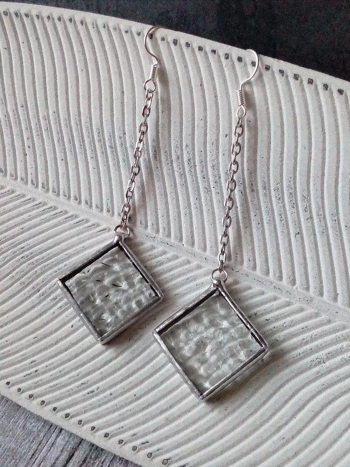 Simple stained glass clear earrings, cute squar geomentic earrings