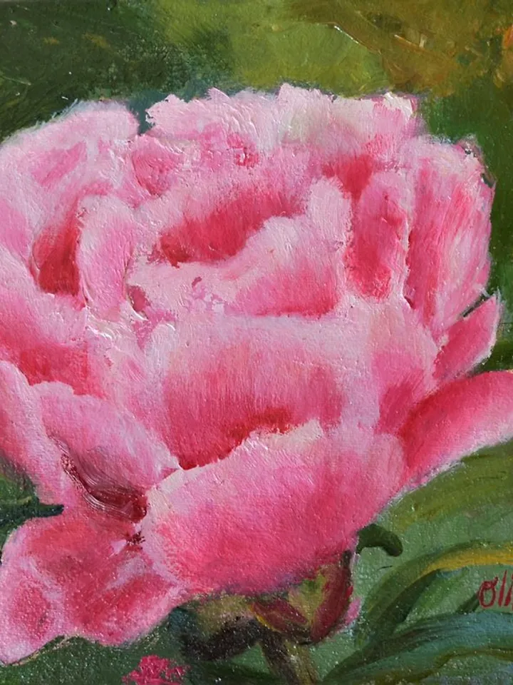 Peony Painting Floral Original Art 牡丹画 Flower Oil Painting Impasto Art