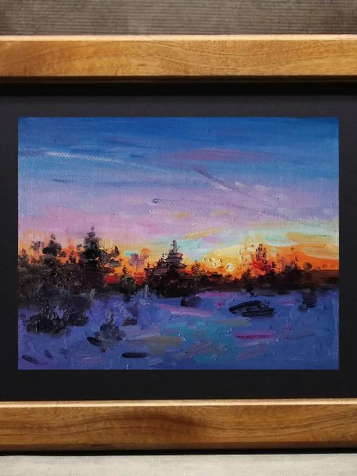 Sunset Painting Original Art Small Impasto Oil Painting Landscape Painting 手工油畫