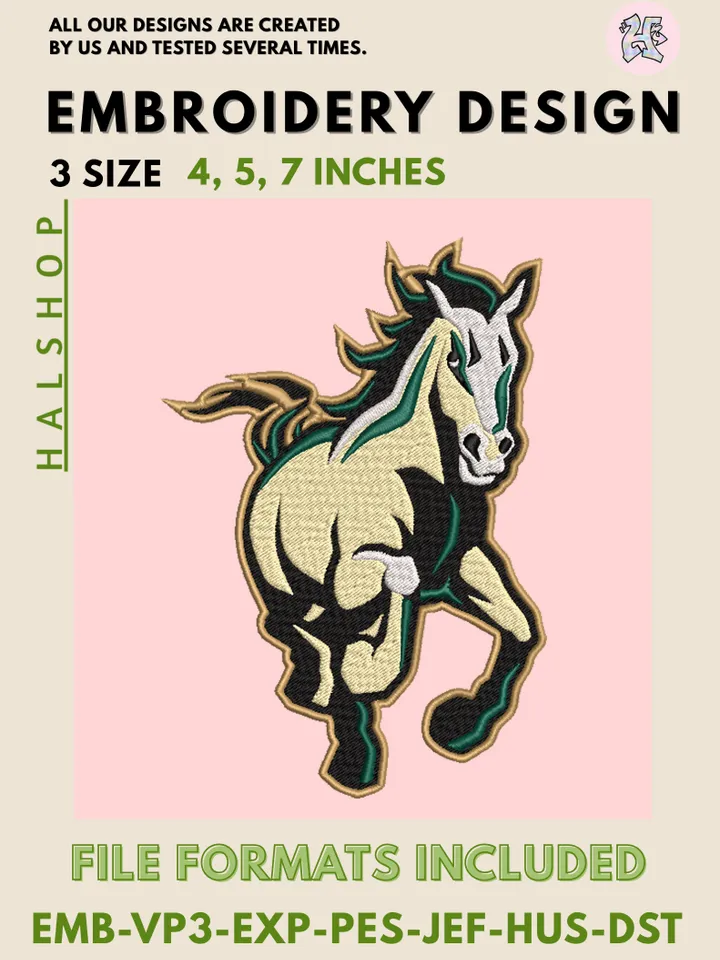 Cal Poly Mustangs NCAA Team Logo Embroidery Design Files – College Sports Machine Embroidery, Game Day Pattern, 3 Sizes, Digital Instant Download