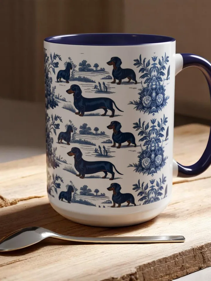 Charming Dachshund Ceramic Coffee Mug, Perfect Gift for Dog Lovers, Floral Design Mug, Cottagecore Aesthetic, Pet Owner Keepsake