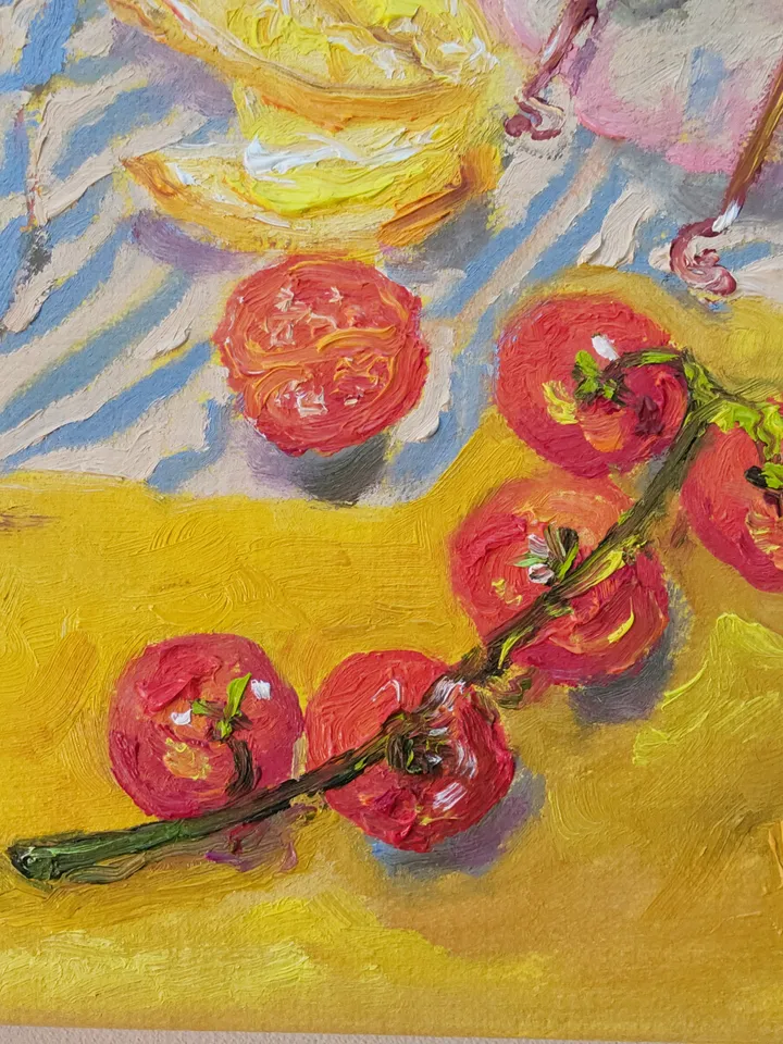 "Picnic on a summer day" Still life.Oil painting on canvas 35x25cm (14x10inch)