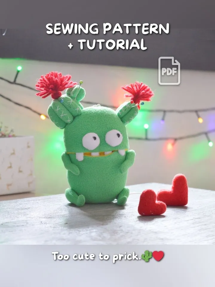 Fleece Plush Cactus PDF Pattern – Softie with Heart & Flowers