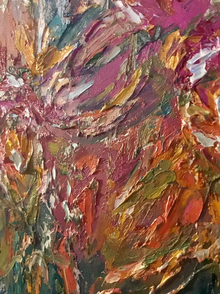 Orange orchids oil painting,original impasto impressionistic style oil heavy textured painting on stretched canvas,flowers canvas art.