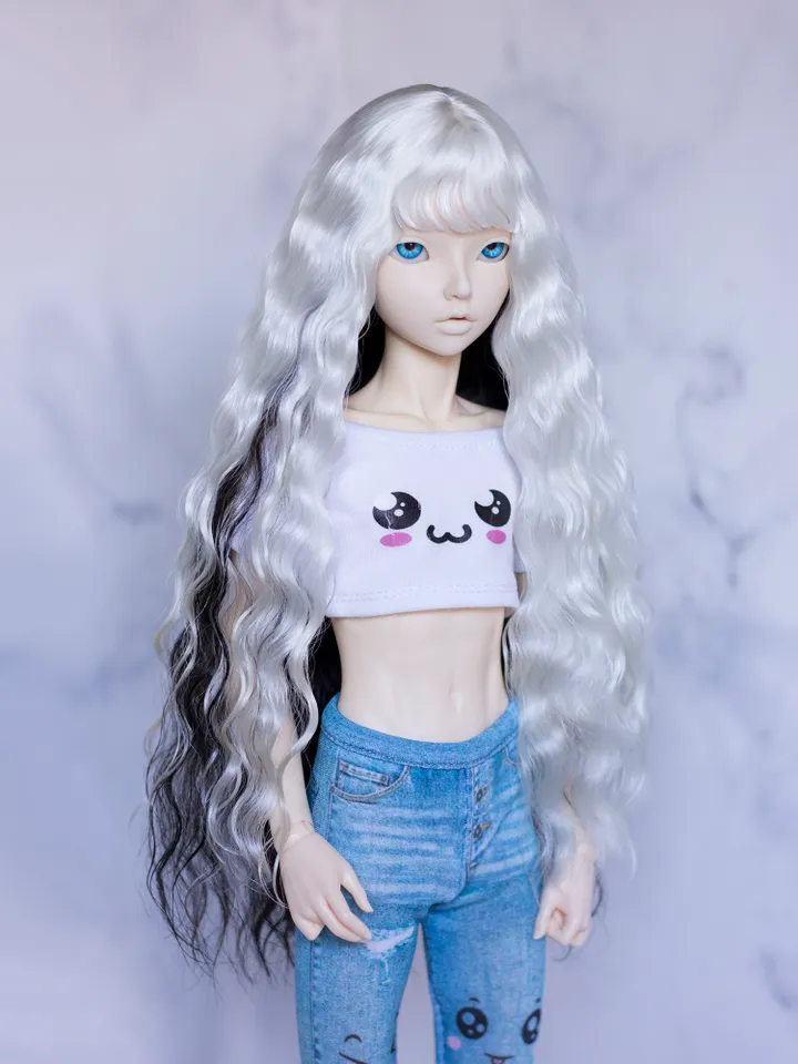 White&black angora wig for Minifee