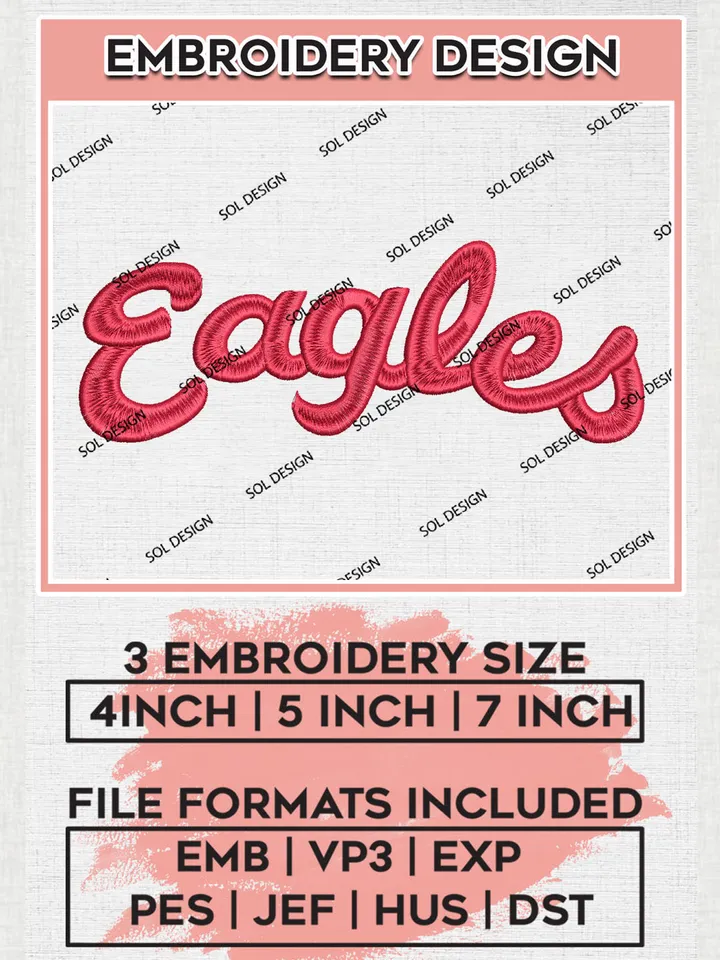 NCAA Eastern Team Word Logo Embroidery Design Files, NCAA Eastern Washington Eagles Machine Embroidery, NCAA Teams, 3 sizes, NCAA Machine embroidery designs, Digital Download