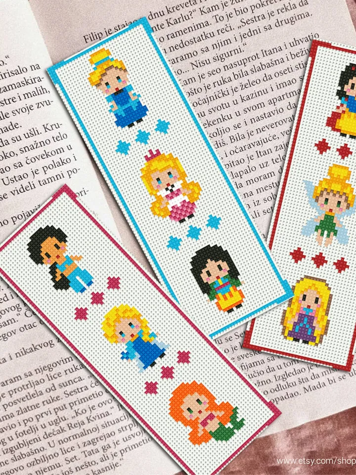 Princesses 3 Bookmarks Set Cross stitch pattern | Embroidery Pattern | Instant Download | Embroidery Designs