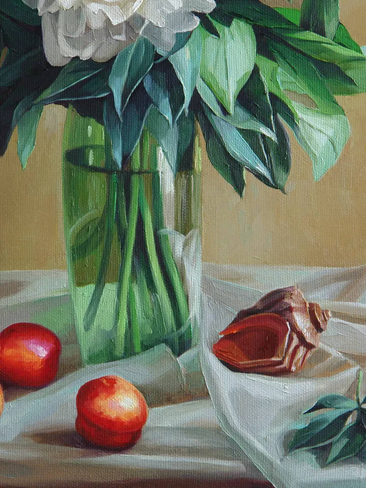 Painting Still life with white peonies