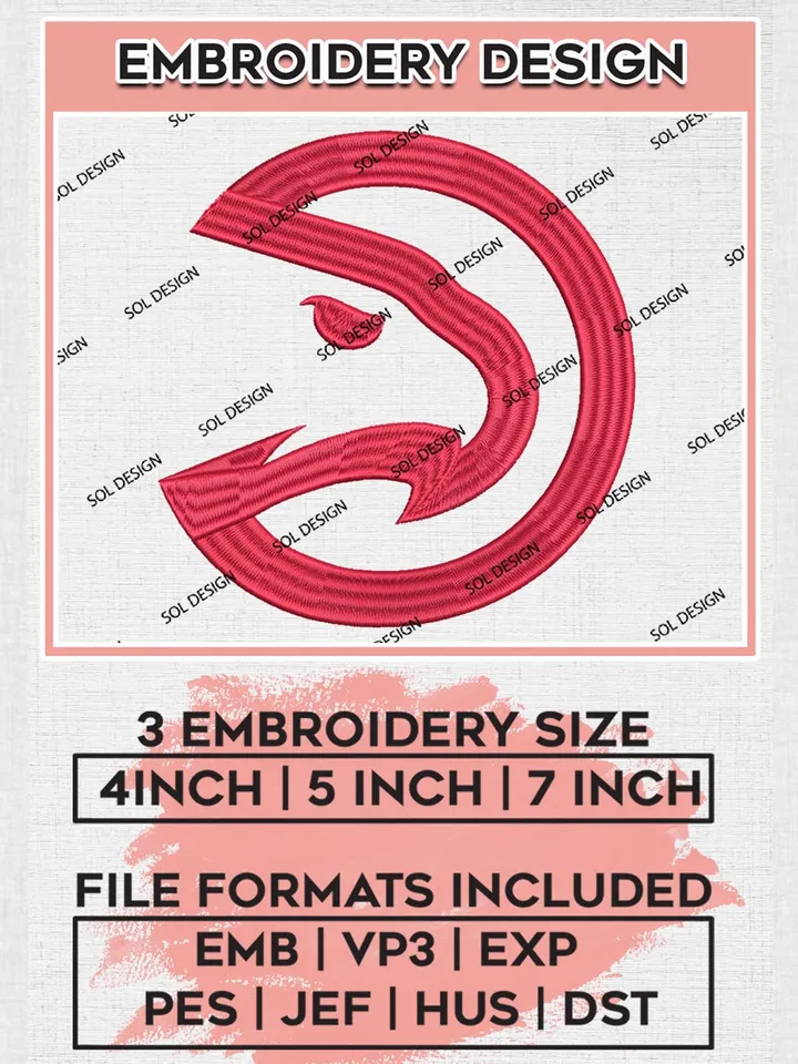 Atlanta Hawks Embroidery Designs, NBA Hawks Embroidery Files, Southeast, NBA Machine Embroidery Design File, Instant Download, Digital Download