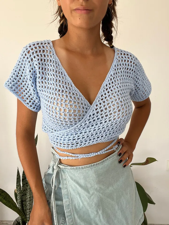 Top crochet pattern, crop top crochet , mesh top, beginner top, wrap top, summer top PDF instant download