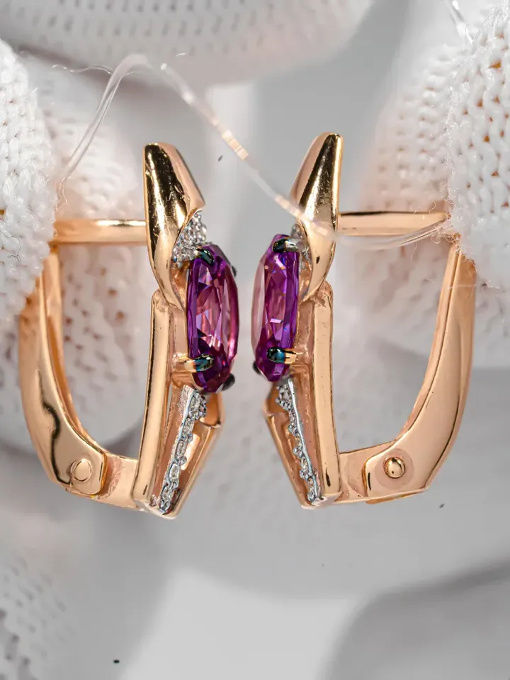 Earrings jewelry Silver gold plated 925 assay value with alexandrite
