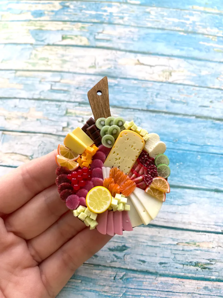 Magnet Miniature Cheese Charcuterie board with Polymer clay Souvenir
