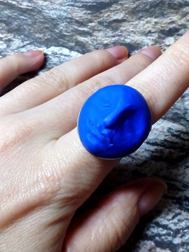 Blue moon clay ring, face moon Goddess ring, Halloween witchy ring,  Samhein bijouterie