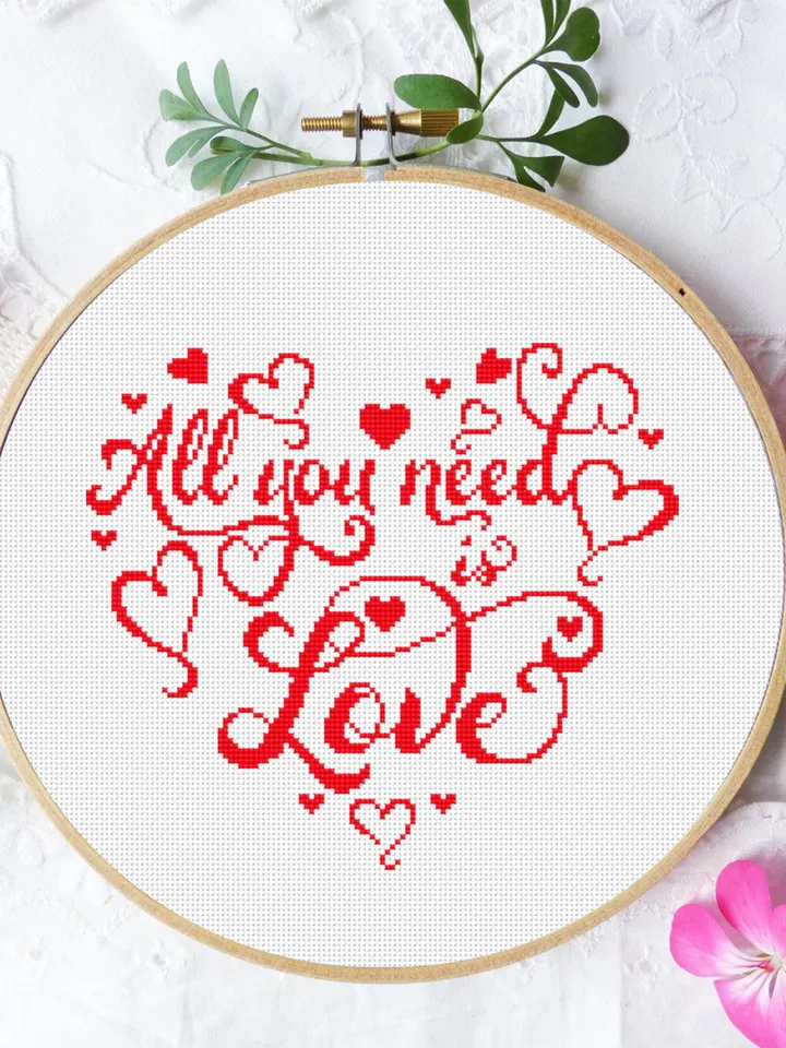 Valentine's day cross stitch pattern download PDF Love quotes cross stitch, Love lettering embroidery beginners heart shaped, Home decor #V5