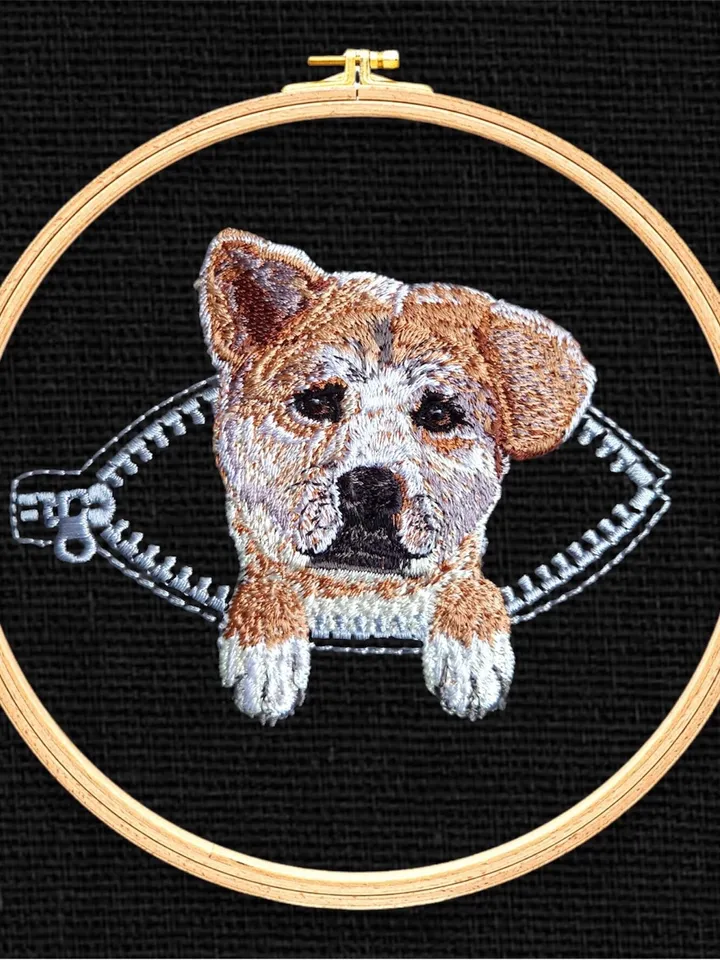 Hachiko in a zipper pocket Miniature realistic machine embroidery design Pet dog realistic pattern puppy embroidery motif