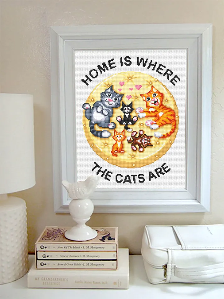 Cat cross stitch pattern download PDF Home is where the cats are, Cat quotes cross stitch chart, Cute kittens embroidery Cat lover gift #K4