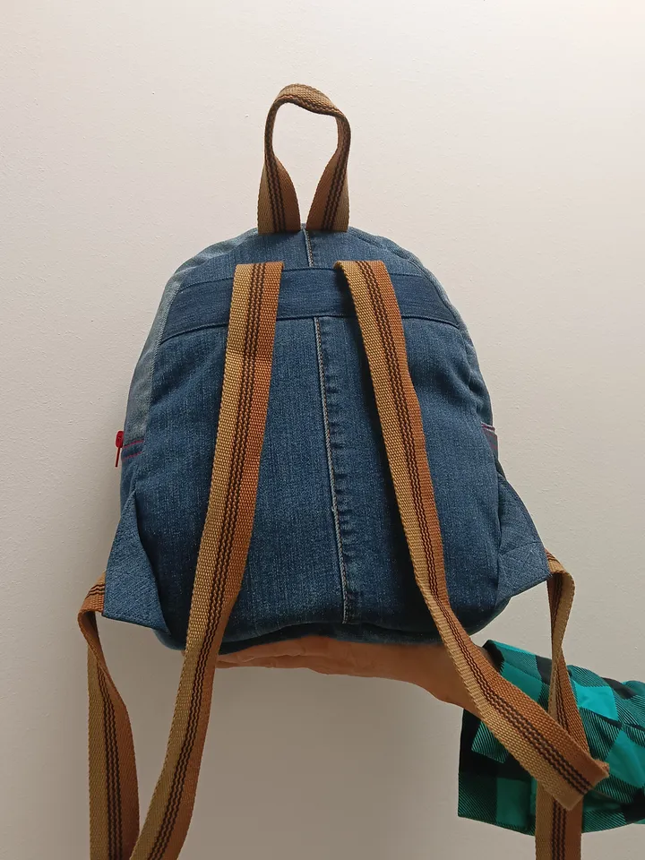 Stylish HANDMADE denim BACKPACK WITH a DEEP POCKET IN THE FRONT IN the lazy boro Patchwork STYLE