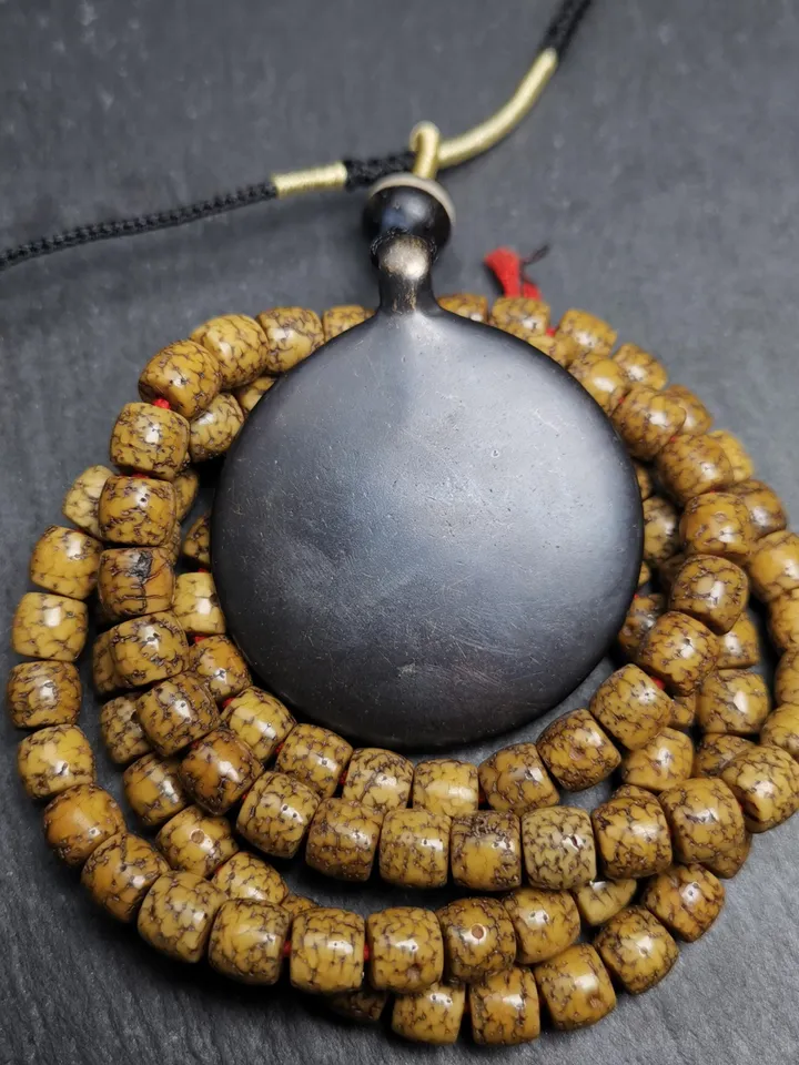 Gandhanra Vintage Tibetan Buddhist Calendar Amulet Black Sipaho Badge - Lima Brass Melong Mirror Protective Charm Feng Shui Pendant,43mm