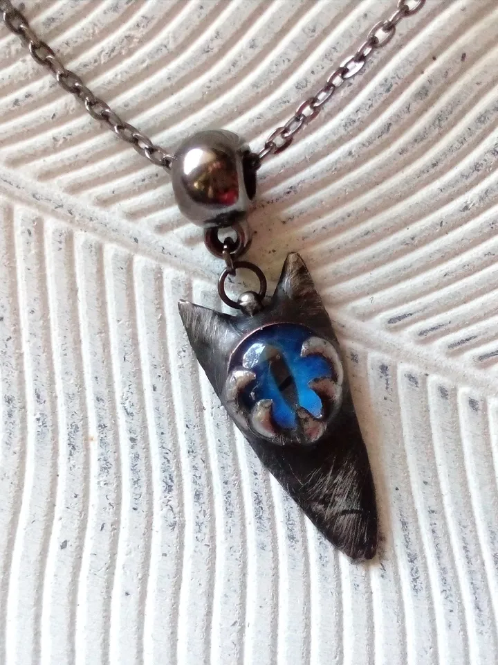 CAT necklace, cat eye tin soldered pendant, cat lovers jewelry, Halloween necklace, witchy aesthetic, goth bat pendant