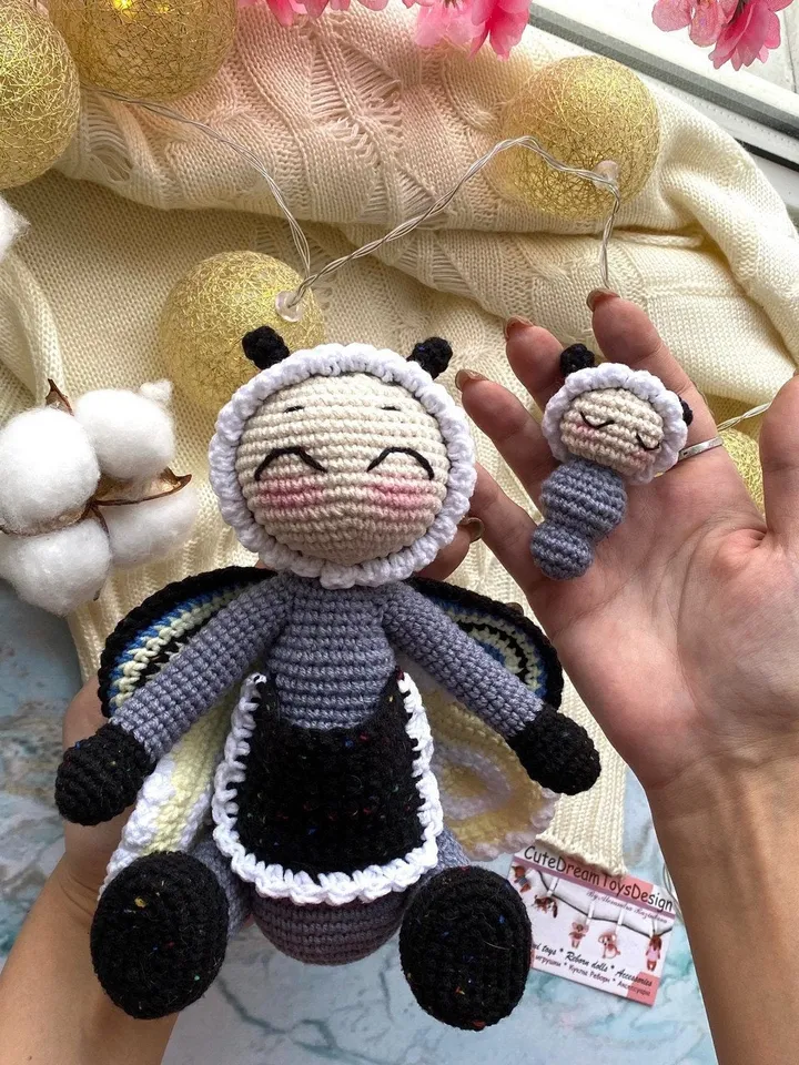 PDF Crochet Pattern Butterfly and caterpillar, Amigurumi baby caterpillar, Butterfly doll, Butterfly crochet doll pattern, amigurumi animal