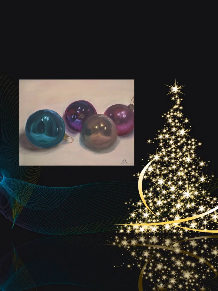 Glass Balls Oil Painting Original Art Winter Holiday Christmas Tree Toys Handmad