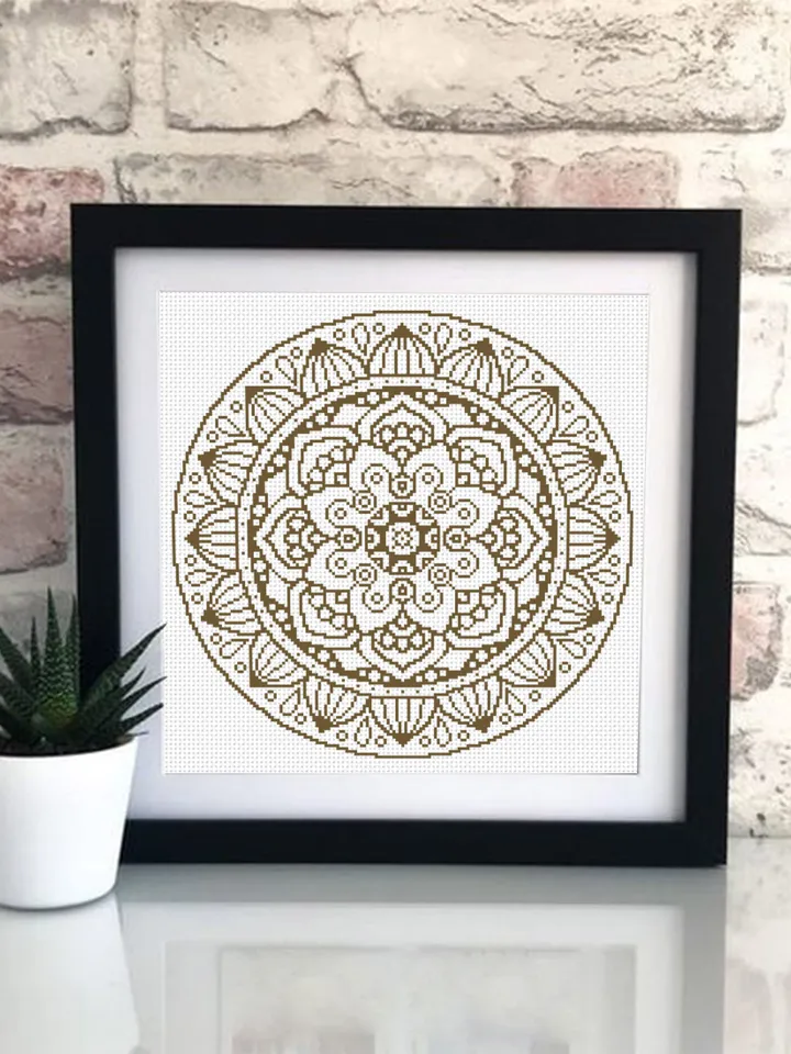 Mandala set cross stitch pattern download PDF, Monochrome embroidery, Floral ornament cross stitch chart, Simple mandala digital PDF #S21