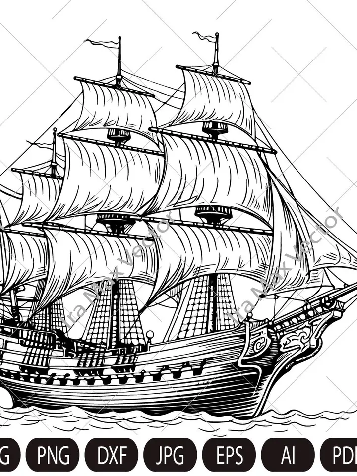Pirate Ship Svg, Ship Svg, Sail boat Svg, Pirate Ship Clipart, Pirate Ship Cricut, Sea Ship Svg, Pirate Ship Shirt, Pirate Png